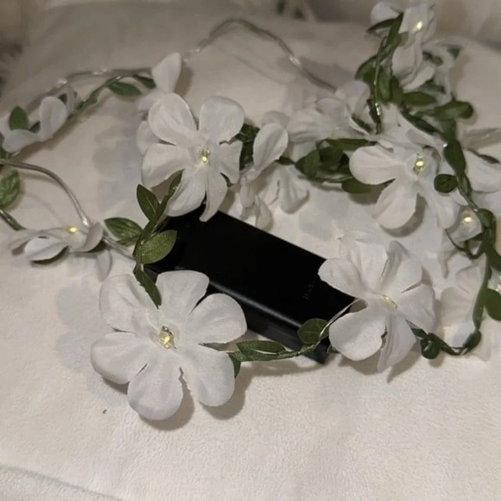 Floral String Lights with White Petals
